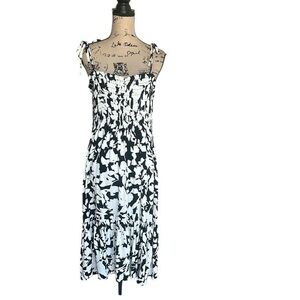 Kate Spade Floral Leaf Midi Length Black White Dress Size 2